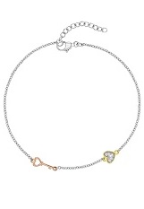 stunning silver hear, lock and key teen charm bracelet